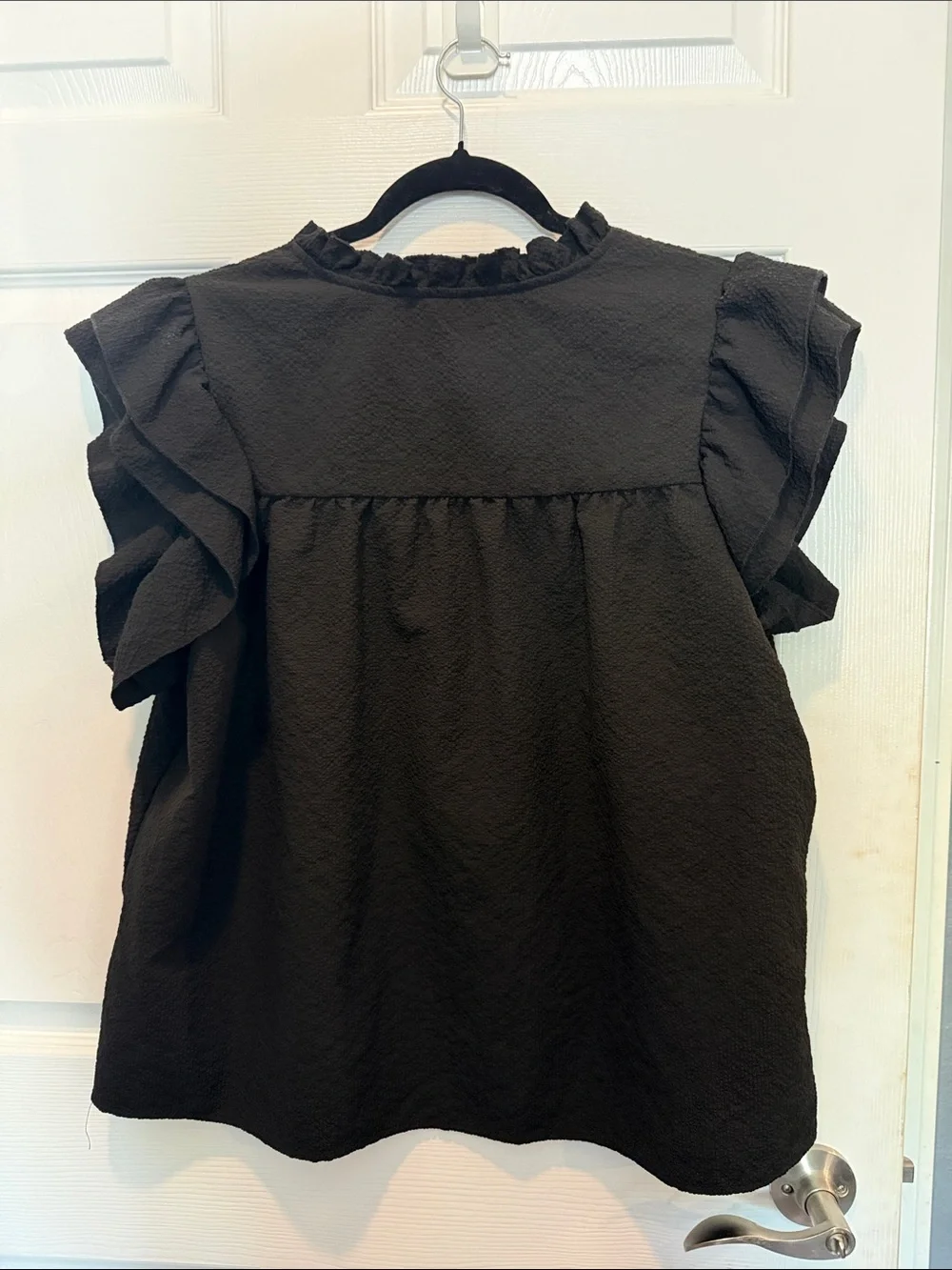 Black Ruffle Sleeve Women’s Top - Picture 4 of 4